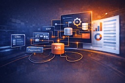Central API layer connecting CRM, ERP, and payments into consistent reporting